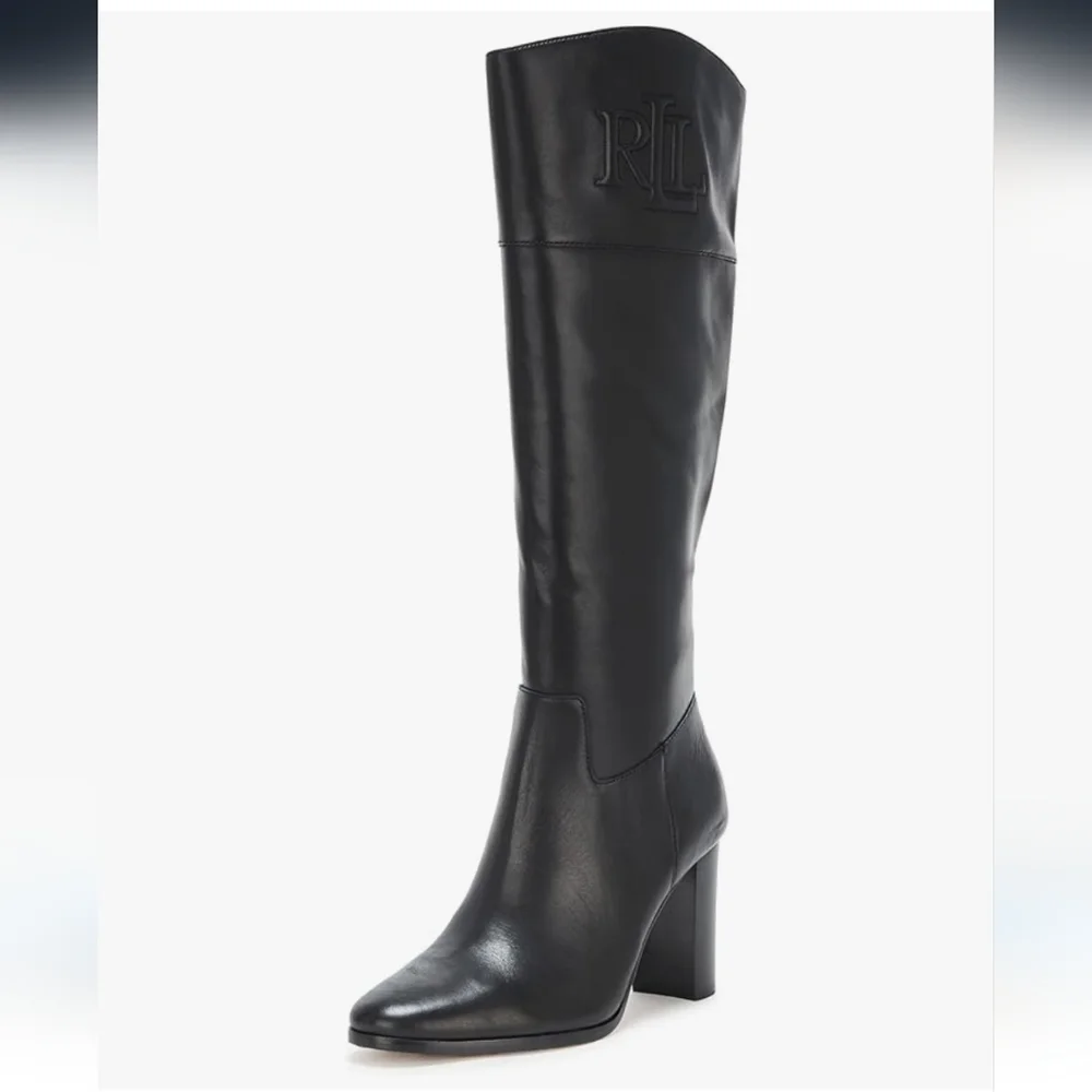 Ralph Lauren Black Leather Knee-High Boots - Picture 2 of 6